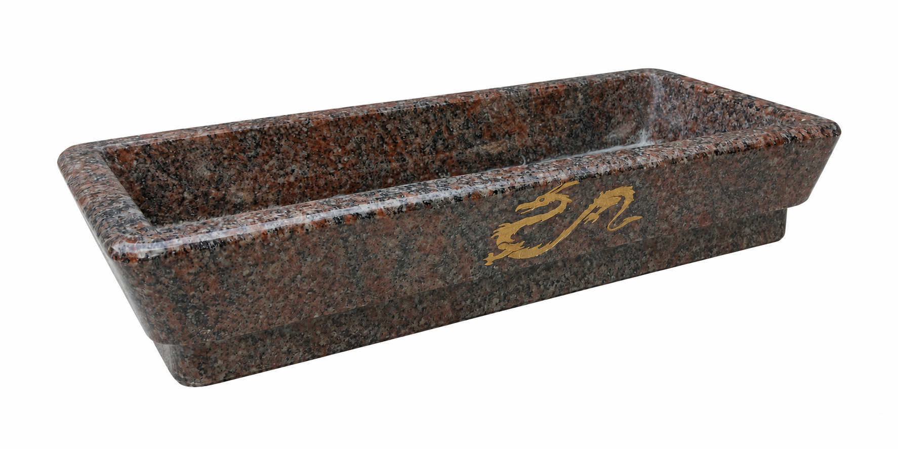 Prostokątna donica z naturalnego granitu Himalaya Blue z motywem smoka wodnego, wymiary 37,5×21×8 cm, do aranżacji bonsai37,5×21×8 cm – motyw smoka wodnego do bonsai